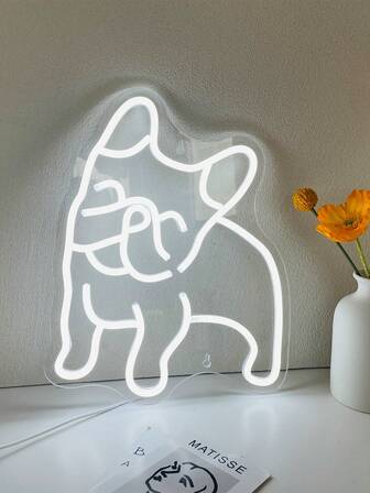 1pc Bulldog Glasses Neon Light Sign Hanging Decor Lamp, Suitable For Bedroom, Room, Pet Shop, Living Room, School, Classroom Decoration, Can Be Used As Holiday Or Birthday Gift