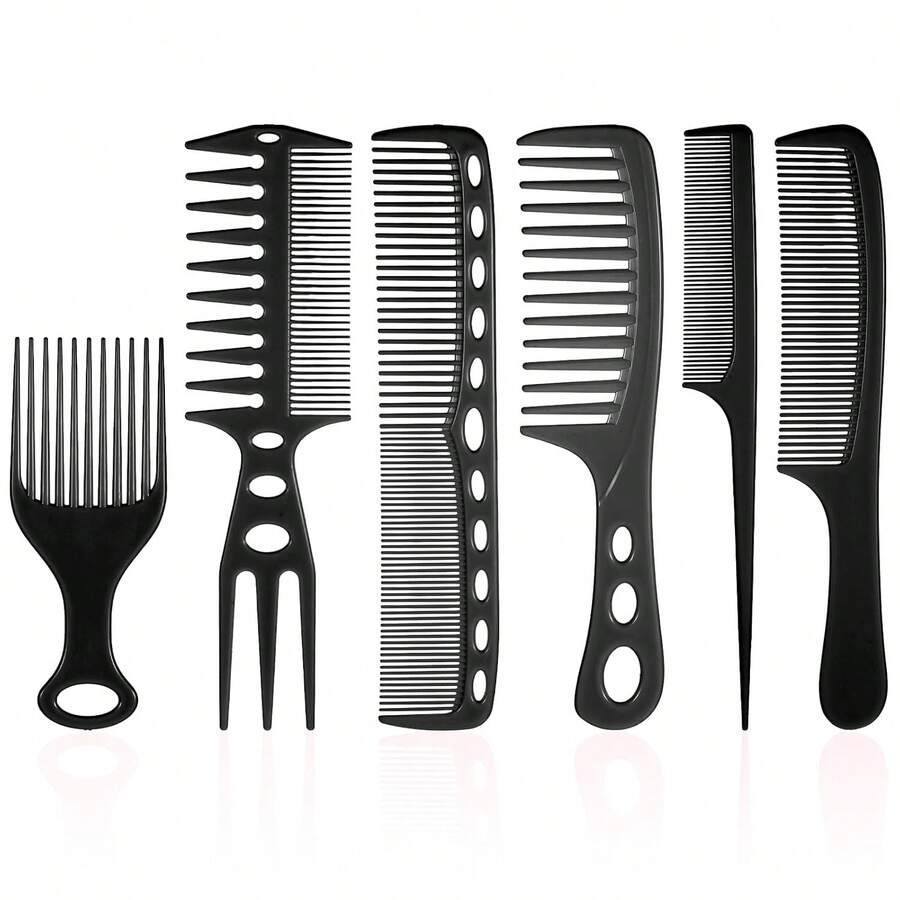 Combs For Hair Stylist, 6 Pcs Styling Comb Set Wide Fine Tooth Rat Tail Comb Hair Picks Texture Combs With Double Side Tail Hair - Black - View 1