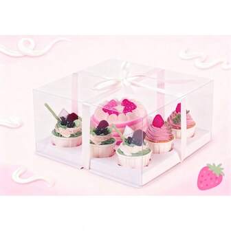 1/5 包 10*10*5 英寸透明塑料便当盒，可作纸杯蛋糕盒、蛋糕盒，5 个纸杯蛋糕格和 1 个蛋糕槽，带丝带，适用于纸杯蛋糕烘焙、甜点、甜甜圈等。