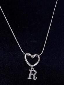Women's Minimalist Heart & 26 Initials Pendant Necklace - Fashion Versatile Jewelry For Daily Wear & Lover Gift - Silver - View 26