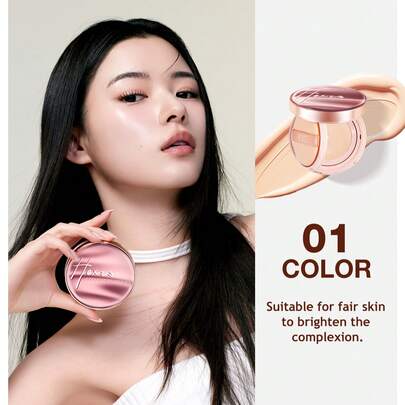 HEXZE 15克气垫粉底液，高遮瑕，持妆长达16小时，防水，买一送一替换装，01浅米色，适合白皙肤色