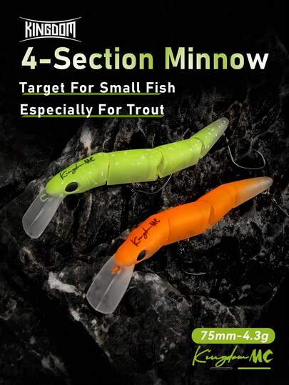  KINGDOM 四节米诺慢沉型拟饵 1个 75毫米 4.3克 适用于鳟鱼等小型鱼类 ABS材质 钓具 人工硬饵 曲柄饵 摇摆饵