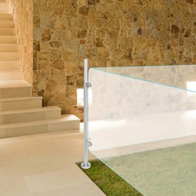 Silver 316 Stainless Steel Railing Post, 176LBS Load Glass Guardrail Post. Brushed Modern Railing Support, Easy-Install Balcony Guardrail Column. 43.31in Tall Staircase Railing Post, Corrosion-Resistant Pool Guardrail Stand. Silicone-Pad Railing Post For Balcony/Garden/Attic, 12mm Glass-Clamp Railing Support.