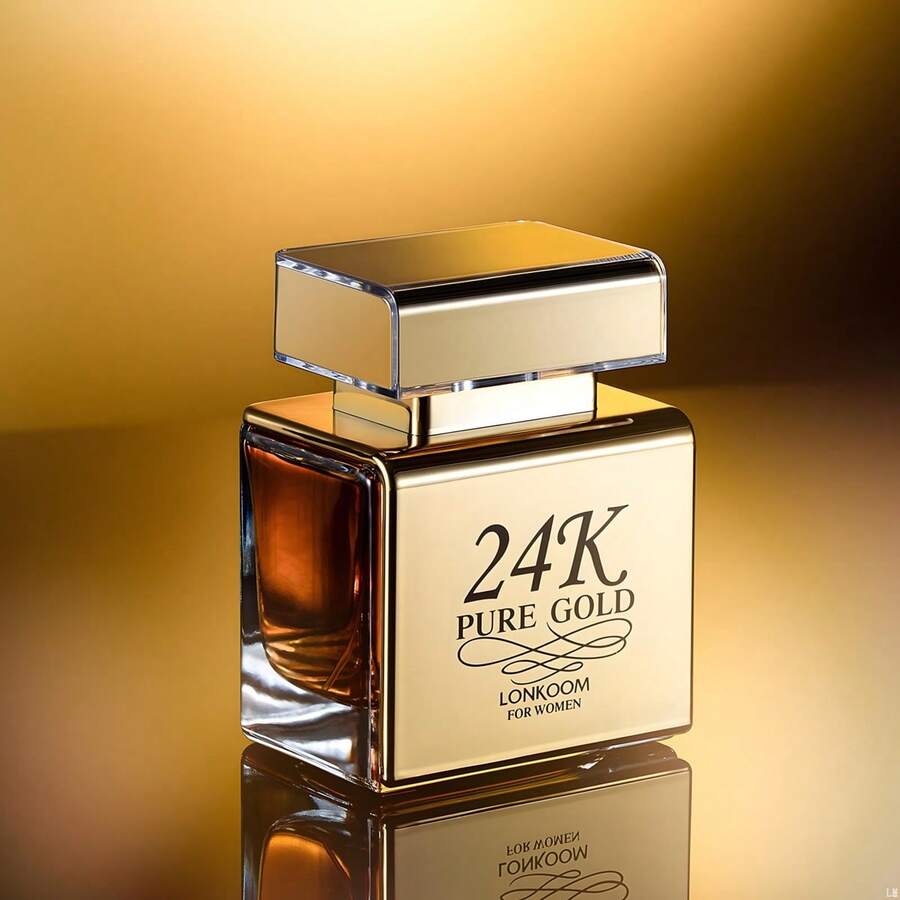 Lonkoom 24K Pure Gold Eau de Parfum (100ml) para Mujeres, Aroma Floral - Frutal con Notas de Praliné y Vainilla en la Cabeza, Ideal para Días Laborales y Cenas Románticas, una Fragancia que Revela la Gracia Femenina - Floral afrutado - Ver 1