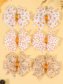 6pcs Orange & White Thanksgiving Day Hair Bows, Pumpkin & Corn Nuts Print Pinwheel Hair Clips, Cute Hair Accessories For Girls Teens Thanksgiving Gifts Party Daily