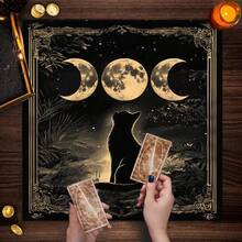 1pc Mystic Moon Phase Black Cat Altar Cloth Tarot Tablecloth Witchcraft Cat & Moon Starry Sky Divination Cloth Tarot Mat Home Decor