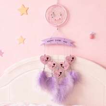 Atrapasueños de plumas con forma de corazón de cuentas de colores, decoración colgante para pared, dormitorio, sala de estar o hogar. - Morado - Ver 3
