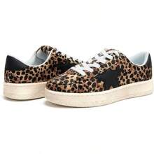 Niluber Star Sneakers For Women Low Top Cushioned White Gold Sliver Leopard Platform Sneakers Lace Up Red Glitter Platform Party ShoesChristmas - 豹 - 查看 10