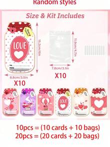 20个粉色情人节梅森罐礼品卡和糖果袋 - 塑料和纸质节日装饰品，非常适合DIY节日礼物、课堂交换、生日派对、情人节卡片套装，漂流瓶设计梅森罐礼品袋，适合课堂交换和派对回礼 - 适用于周年纪念日、生日、婚礼和一般庆祝活动，情人节装饰（不含糖果）