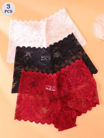 3件套性感蕾丝平角内裤低腰平角裤女士