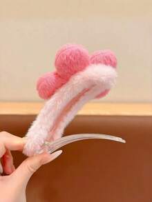 1pc Children's Floral Plush Pearl Hair Clip, Versatile Elegant Cute Gentle Hair Accessory, Autumn/Winter - Multicolor - View 4