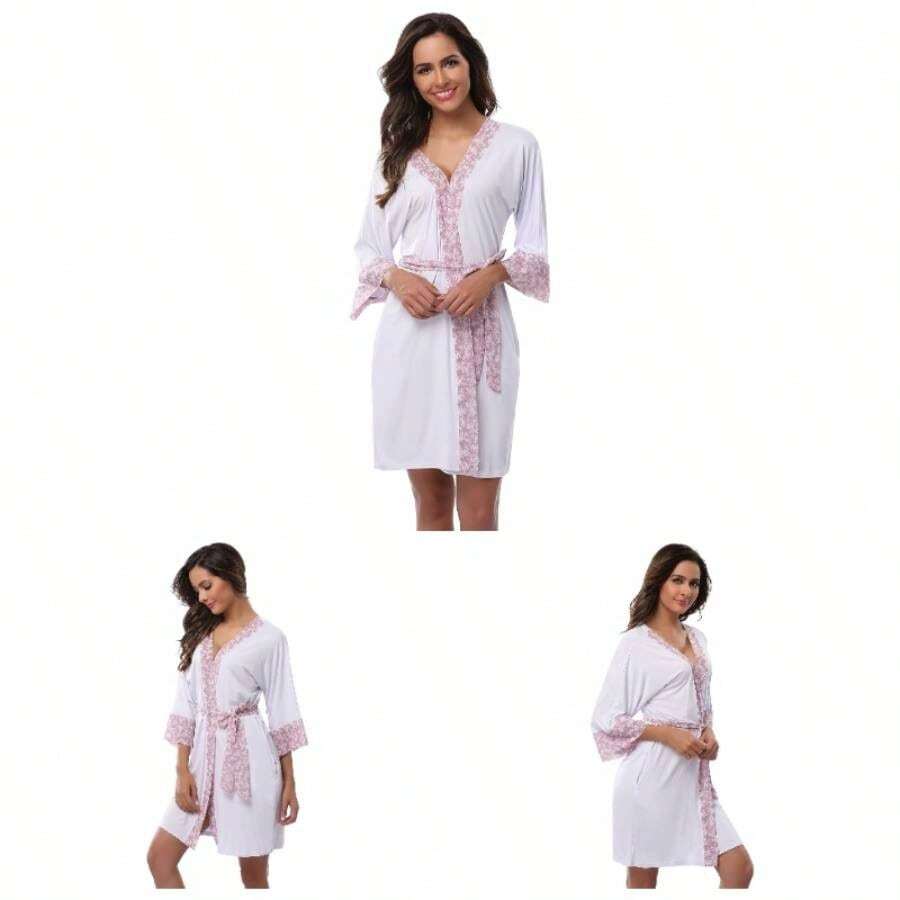de bao suave tipo kimono para mujer, manga larga, ligera, con bolsillos - XL + P - blanco - Ver 1