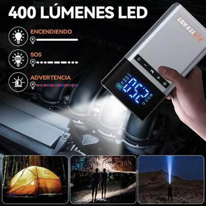 Arrancador de Batería de Auto Portátil 7500A, con Compresor de Aire 150 PSI, Linterna LED y Carga Rápida USB, para Vehículos SUV, Motos y más, Batería Externa y Emergencias