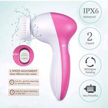 Cepillo de limpieza facial eléctrico 5 en 1, masajeador facial de belleza, limpiador facial, herramienta de masaje adecuada para diferentes tipos de piel - Rosa - Ver 8