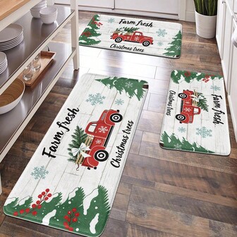 1件圣诞装饰品，家居装饰，房间装饰，浴室装饰，浴室垫，防滑浴室垫，厨房装饰，厨房垫，地毯，浴室套装，入口垫，门垫，柔软绒面，家居装饰，防疲劳垫，圣诞树，卡车和雪花图案垫，圣诞新年主题装饰，“圣诞快乐”柔软舒适的表面，放松双脚，缓解疲劳