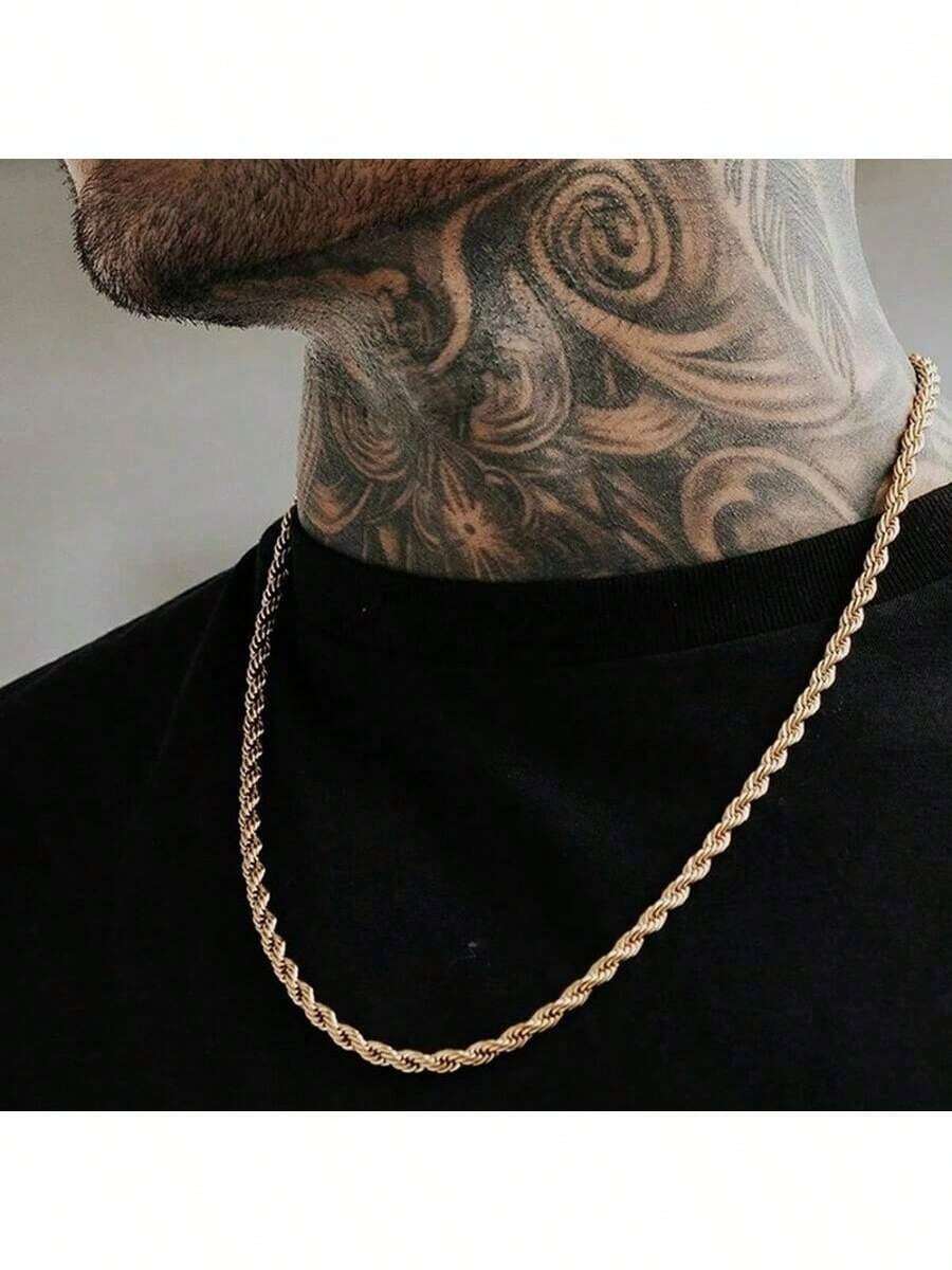 Minimalist Middle Eastern Stylish Gold Twisted Thick Necklace, 18K Gold Plated Neck Jewelry Accessory, Gift For Women And Men