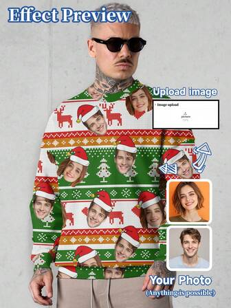 Sudadera con capucha personalizada para hombres, se puede personalizar con patrones, retratos de hombres, mujeres, niños, mascotas, dibujos animados, temas festivos, Navidad