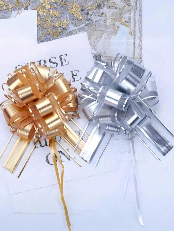 10 pezzi Fiocchi decorativi per auto da matrimonio, rosso/bianco/oro/argento, per porte auto da matrimonio, nastri decorativi per matrimoni, specchietto retrovisore, maniglie, scale, decorazioni per matrimoni, regali, compleanni, Natale, adatti per decorazione di tavoli e sedie da matrimonio, confezioni regalo o decorazioni floreali, decorazioni per anniversari