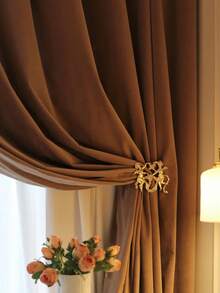 1pc Luxurious & Elegant Australian Wool Blend Blackout Curtain, Thick French Plush Curtain For Bedroom - Brown - View 6