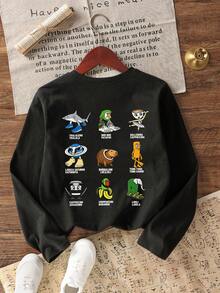 Áo thun tay dài in hình Brainrot Ý dành cho bé trai tuổi mới lớn, Áo thu/đông - màu đen - Xem 5