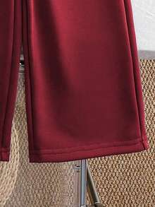 Chatreadl 2 piezas Conjunto de sudadera y pantalones de unicolor con bordado de unicornio para niñas, diseño minimalista, cómodo para primavera, otoño e invierno - Burdeos - Ver 7