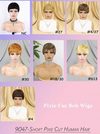 6-Inch Straight Pixie Cut Wig For Women No Lace, Full Machine Made With Rose Net Cap, Perfect For Daily Wear, Hair Wig Pixie Cut Wigs Straight Natural Black Real Human Hair Wig For,Short Hair Wig, Comfortable Hairpiece