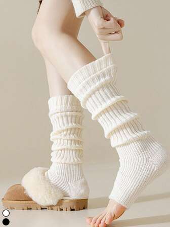 白色时尚舒适针织腿套，秋冬季保暖护腿套，Y2K风格，也适合春秋季穿着。