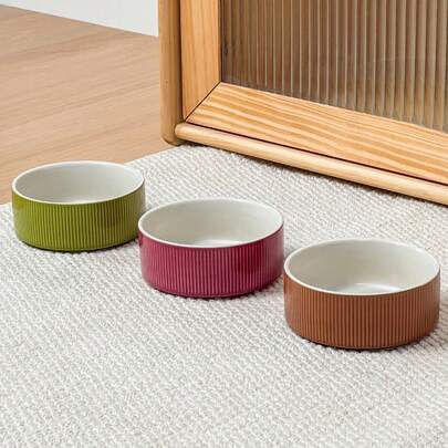 Creative Simple Style Vertical Pattern Straight Bowl Household Ceramic Pet Bowl Drinking Water Bowl Anti-Knockover Food Bowl Cat Bowl Dog Bowl Puppy Bowl