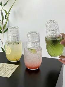 2pcs Vintage Floral Embossed Juice Drink Glass Cup, Creative Design Glassware Set Includes Teapot And Cup, Suitable For Coffee, Tea, Fruit Juice