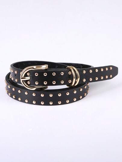 1pc Elegant & Chic Double Row Golden Rivet Decorated Waist Belt, Fashionable Buckle Accessory For Dresses, Jeans, Skirts