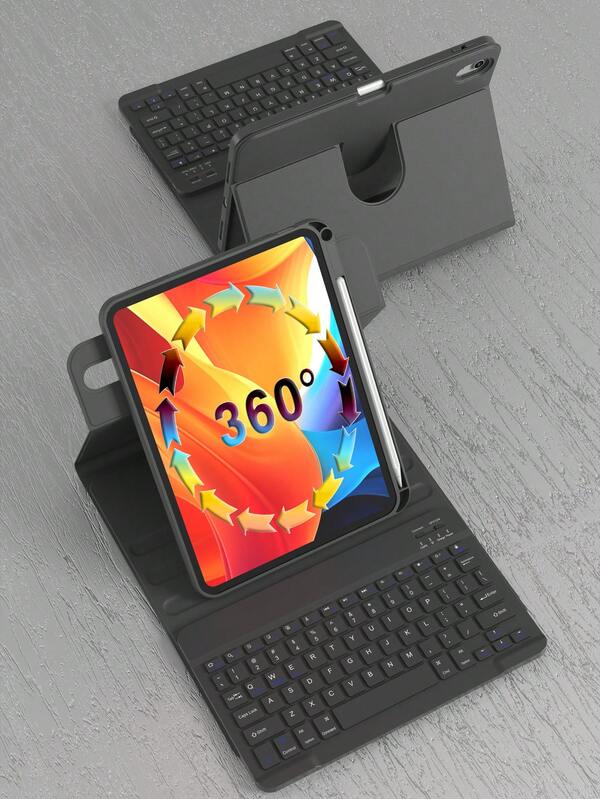 Rotating Keyboard Case For IPad (A16) 11th/10th Generation, 7th/8th/9th, Air 4th/5th/(M2) 2024 / (M3) 2025, Pro 11 (2018/2020/2021/2022), 360° Cover With PU Leather Detachable Wireless Keyboard Battery 150mAh & Built-In Pencil Holder, Grey