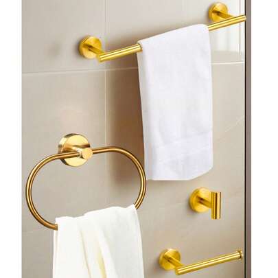 1pc Gold Bathroom Accessories Hanger, Stainless Steel Towel Ring, Toilet Paper Holder
