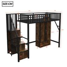 Metal Loft Bed 90 X 200 Cm With An Original Wooden And Metal Mesh Balustrade Design, Including A Large Wardrobe, Drawers And A Storage Ladder, Black - Black - View 11