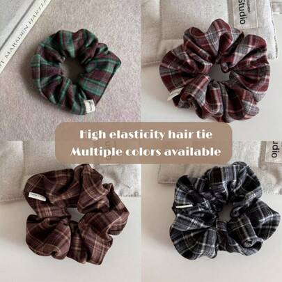 1pc Classic Plaid Velvet Scrunchie, High Elasticity No Hair Damage Large Size Scrunchie, Suitable For Women With Long Hair, Ponytail, Bun, Versatile Hair Accessory, Autumn/Winter