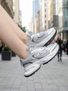 2025春秋新款复古银色街头风厚底运动鞋，网眼透气设计，日常通勤及街头潮流必备运动鞋 - 2068銀色 - 查看 5