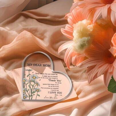 1pc Heart-Shaped Acrylic Plaque, Tender Blessings From Child To Mom, Mother's Day Gift - Multifunctional Indoor/Outdoor Decor With Daisy Pattern