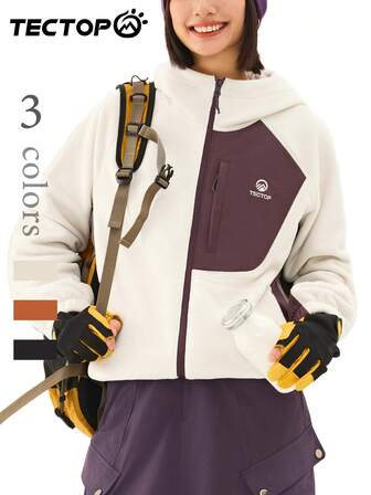 TECTOP Women's Outdoor Reversible Fleece Jacket, Zipper Hooded, With Pockets, Soft & Comfortable, Suitable For Hiking, Autumn/Winter,Skiing