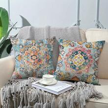4Pcs Bohemian Carpet Pattern Single-Side Print Throw Pillow Covers, 17.7*17.7 Inches, 2D Digital Printing, Vintage Boho Decor Cushion Covers, Rustic Farmhouse Home Decor Pillowcases, Machine Washable With Zipper, Suitable For Porch Patio Couch Sofa Living Room Outdoor, Without Pillow Inserts - Multicolor - View 4