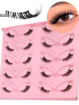 10 Pairs Half Eye Lashes Clear Band Eyelashes Wispy False Eyelashes Short Lashes Natural Look Faux Mink Lashes Cat Eye Lashes Soft Strips Fake Eyelashes Extension Makeup Tools