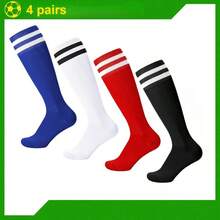 4 Pairs Children Football Socks Kids Football Socks Breathable Soccer Socks Long Football Sports Socks For Kids Boys Girls Youth Junior Running, Training, Rugby, Hockey (Aged 5-13) - Multicolor - View 3
