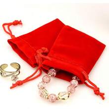 2025Nydotd 100pcs 2 X 2.8 Inch Black Velvet Cloth Jewelry Pouches Velvet Drawstring Bags Christmas Candy Gift Bag Pouch For Wedding Favors Gifts, Event Supplies Party Favors - 紅色 - 查看 6