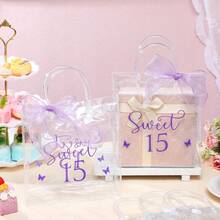 318 Pcs Sweet 15 Birthday Gift Bag 15th Party Gift Bags With Handles And Bows Clear Birthday Quinceanera Party Favors For Guests 15 Years Sweet Pruple - Quả mận - Xem 3
