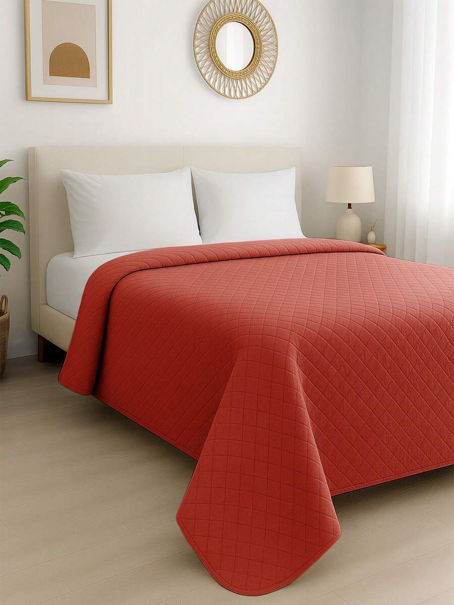 Colcha Cobre Leito Casal Padrão 01 Peça 170 Fios Avulso Matelado Luxo Slim Cores Lisas Clean - Vermelho - Visão 1