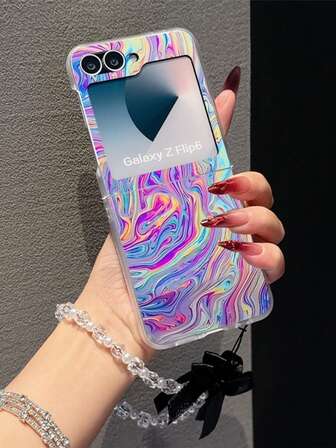 1PC Fashion Matte PC Material Full Screen Cute Asymmetric Water Ripple Element Folding Phone Case, Paired With Same Color Bracelet, Can Protect And Prevent Falling: SamsungGalaxy Zflip 3/Zflip 4/Zflip 5/Zflip 6/Zflip 7/OPPO Find N3 Flip/ Razr 50 Ultra/ Razr 60 Ultra/ Razr 60/XiaomiMIX Flip/Galaxy Z Flip7 FE