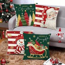 Juego de 4 fundas de almohada de Navidad , 45 x 45 cm funda de cojín de lino para sofá,Patrón de Navidad Cojín Sofá Decoración, Adecuado para sofá, cama, hogar, automóvil, interior, exterior (J) - O - Ver 3