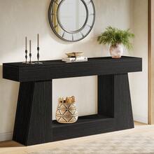 LITTLE TREE Console Table For Living Room, 63" Farmhouse Sofa Table With Storage For Entryway & Hallway, Narrow Long Rustic Design Behind Couch, Oak Finish Versatile Storage Solution - 黑色 - 查看 4