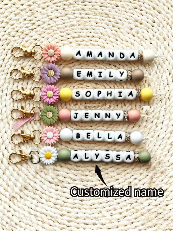 1pc Customized Daisy Silicone Keychain, Personalized Name Clasp, Custom Package Accessory, Commemorative Gift Letter, Multi-Functional, Practical, Lightweight Casual, Commuting, Cute, Adorable, Business Casual/Vacation Personalized