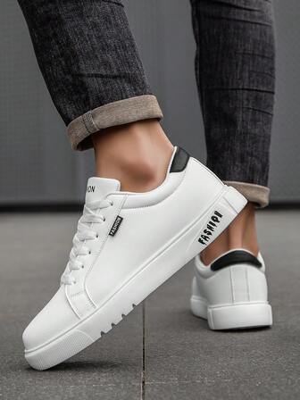 Zapatillas casuales de hombre con contraste de color blanco y negro, diseño de moda deportiva versátil para exteriores, calzado de ocio fresco y de varios estilos para hombres