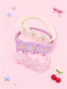 3/5pcs Set Baby Floral Embroidered Headbands, Soft & Comfortable Cute Baby Hair Accessories, No Paper Card