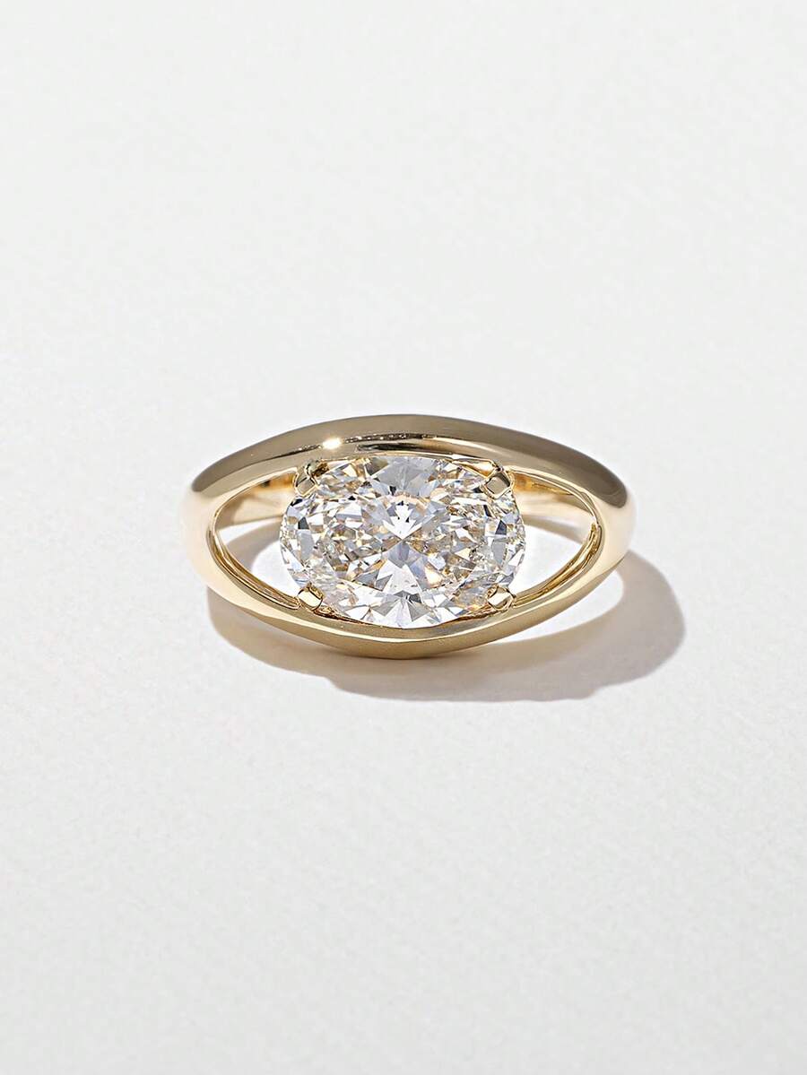 1pc Elegant Classic Hollow Oval Cubic Zirconia 925 Sterling Silver Ring, Perfect For Balls, Parties And Other Occasions, A Refined Jewelry Gift For Women - 鏤空蛋形 - 查看 1